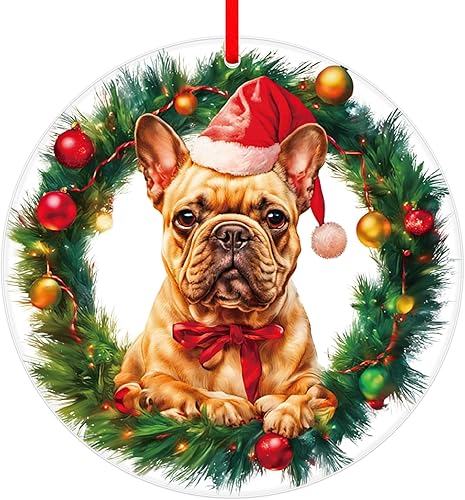 FLYAB Adorno de Navidad de bulldog francés 2023, adorno de bulldog francés para árbol de Navidad, regalos de bulldog francés para mujeres, perro,