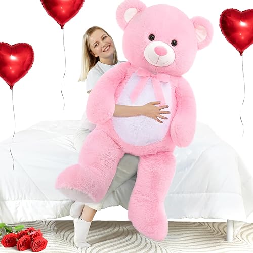 MorisMos Oso de peluche gigante de 4 pies, oso de peluche rosa grande de 51.8 pulgadas para baby shower, oso de peluche rosa grande para regalo de
