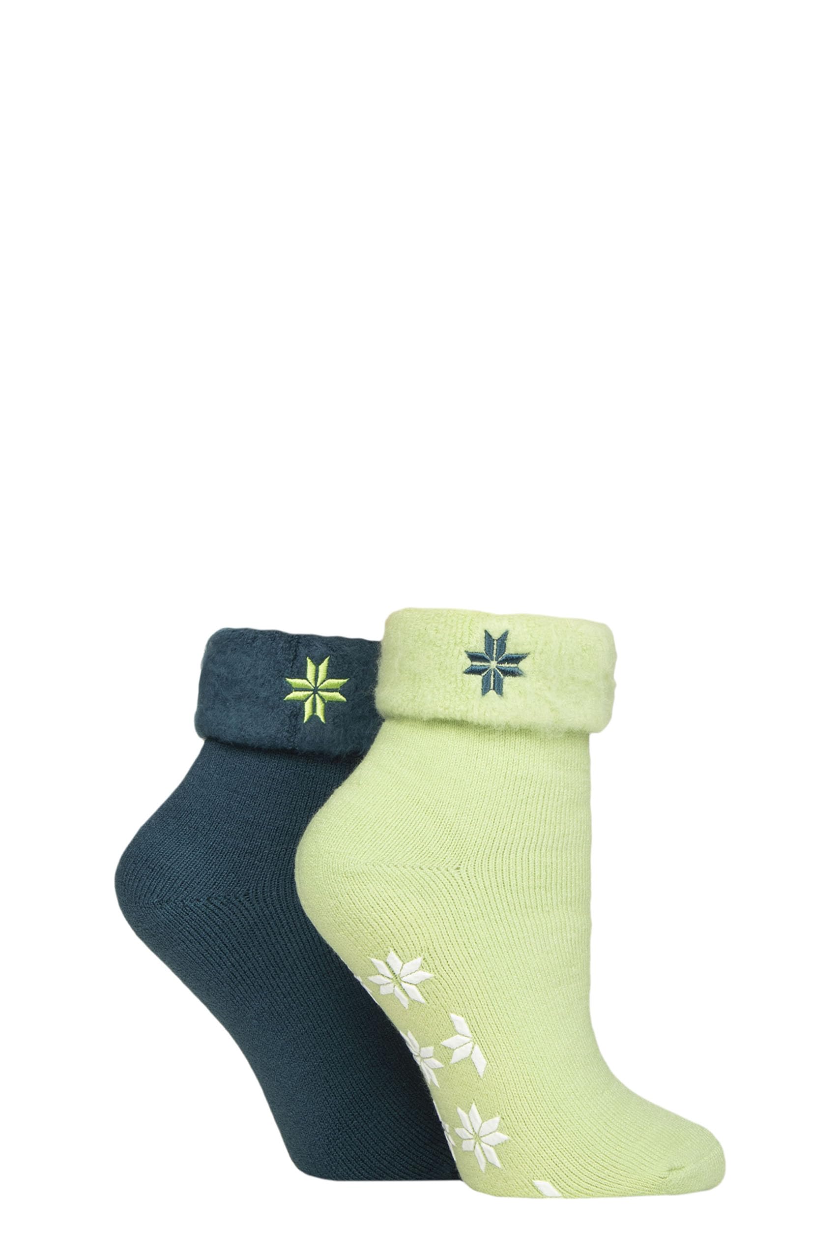 Sockshop Women's Light Pine Warm Cosy Thermal Home And Bed Socks 2 Pair Pack One Pair With Anti Slip Grips (Uk, Numeric, 4, 8, Regular, Regular, )