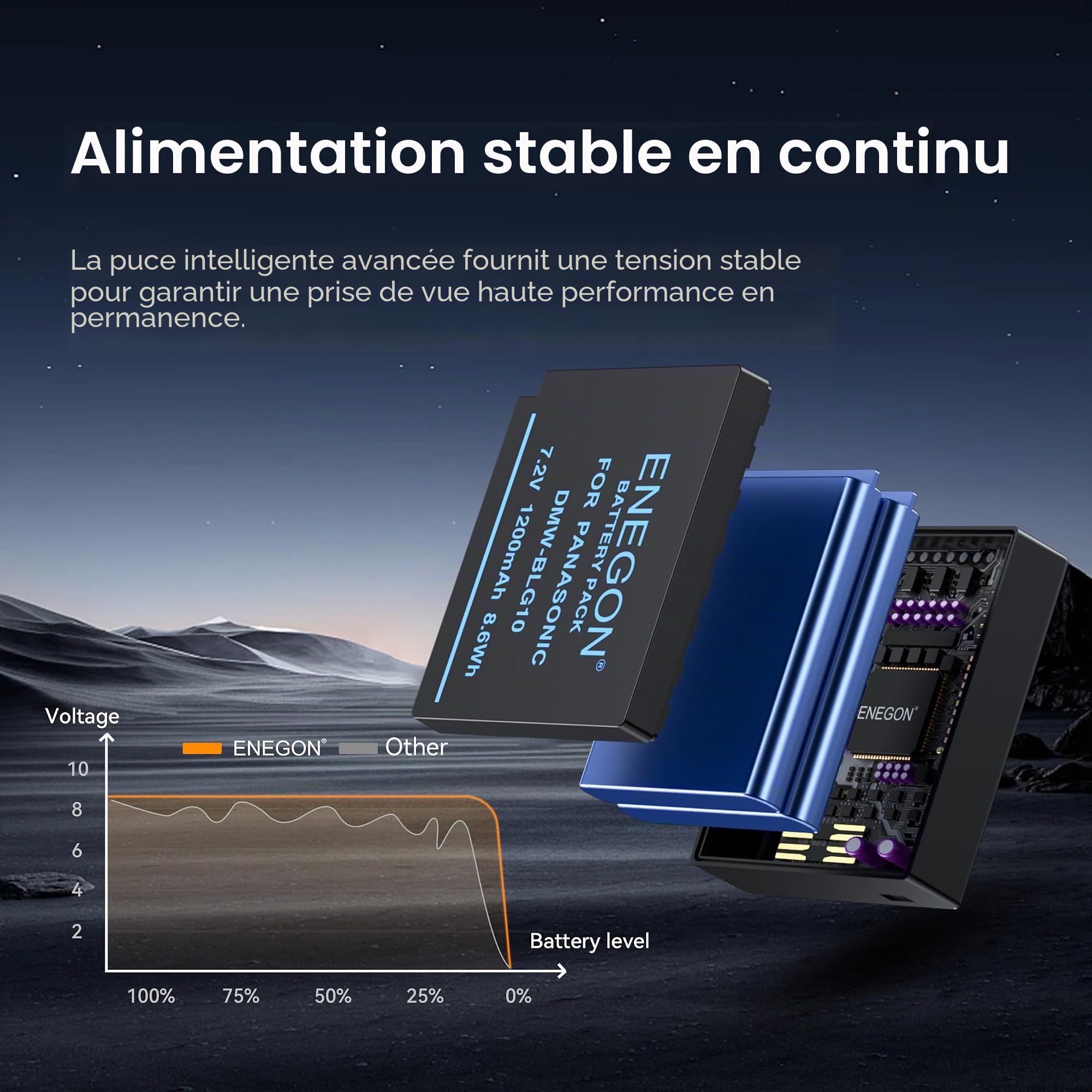 ENEGON DMW-BLE9 DMW-BLG10 Lot de 2 Batteries 1200mAh et Chargeur, Câble USB-C et écran LCD, pour Panasonic Lumix DC-LX100 II, TZ202, TZ101, TZ99, TZ91, TZ81, DMC-GX7, DMC-GX9, DMC-GX80, DMC-GX85