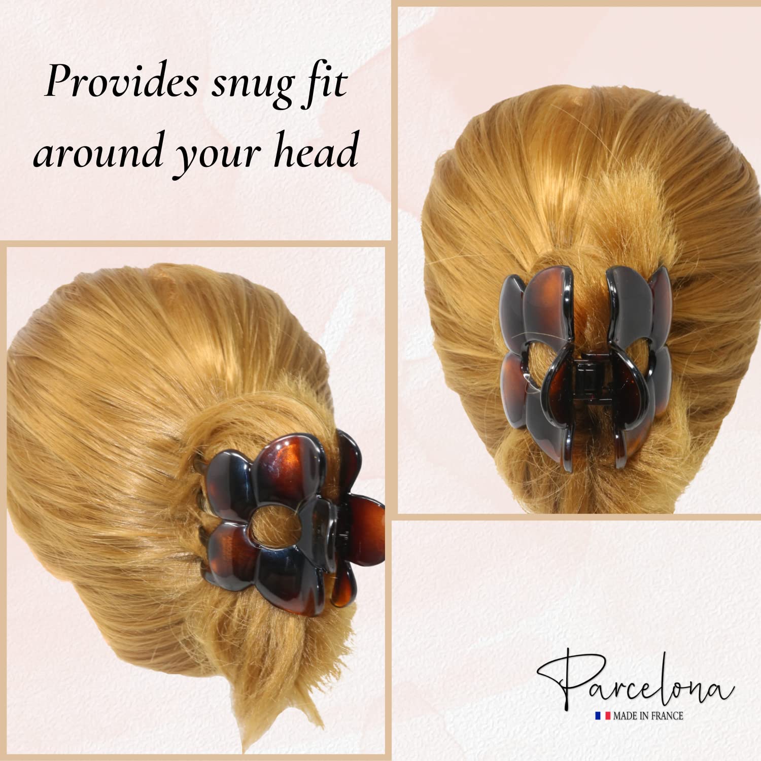 Parcelona French Big Flower 2 3/4" Celluloid French Hair Clip No Slip Grip Covered Spring Hair Jaw Claw Clips Durable Styling Women Hair Accessories, Made in France (Tortoise Shell) - Image 6