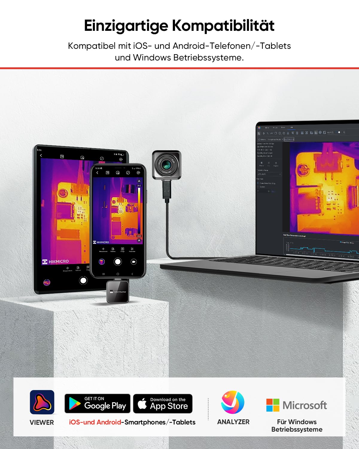 HIKMICRO Wärmebildkamera Mini2PlusV2 512 x 384 SuperIR, Manuell fokussierende Thermal Camera Kompatibel mit iOS und Android, 256 x 192 IR-Auflösung, 25Hz, USB-C/Lightning(unterstützt iPhone 15/16)