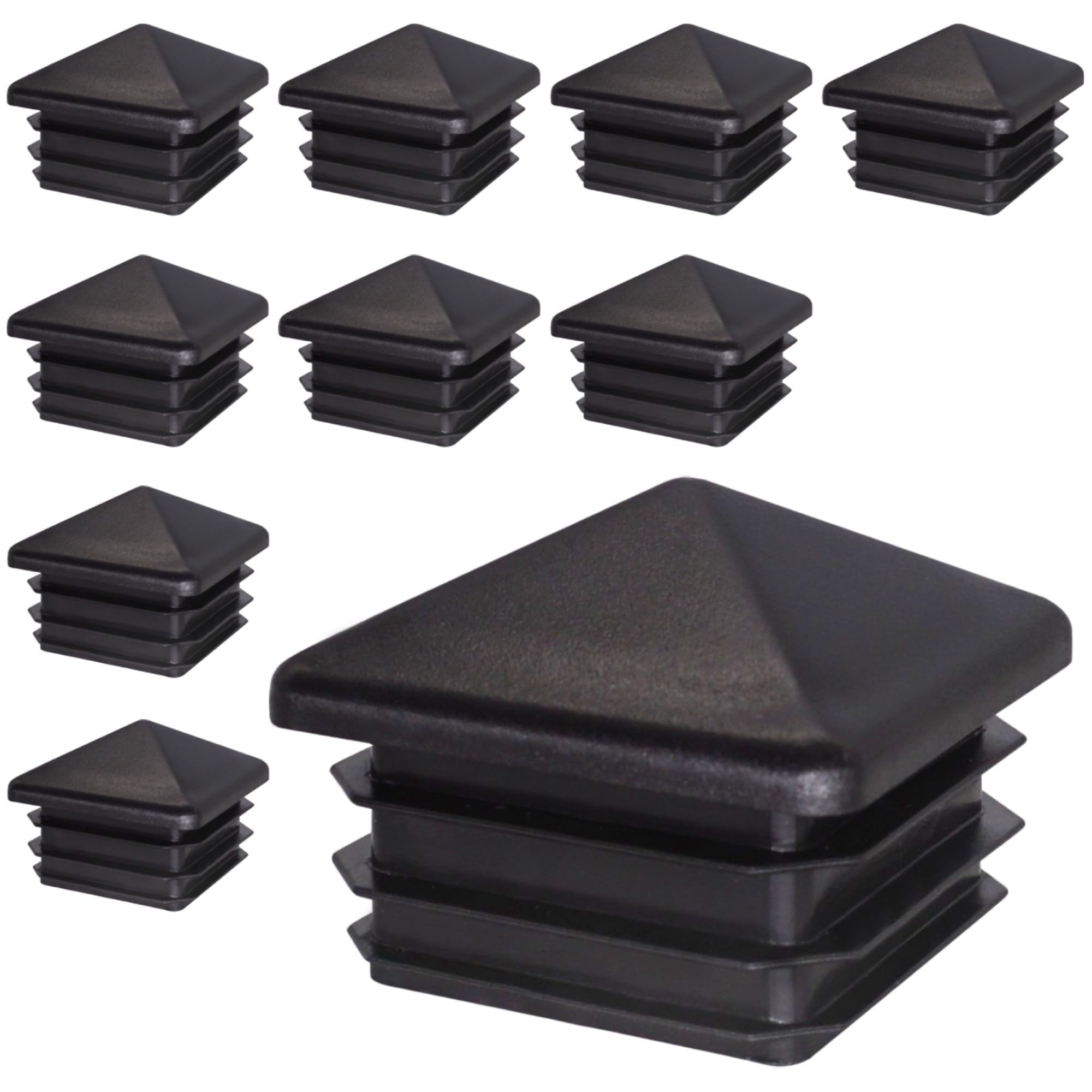 SKIR'CO (10 pcs) Square Plastic Plugs 40 x 40 mm, Tube End Caps, Fence Post Plugs, Square Tube Inserts, Black RAL 9005