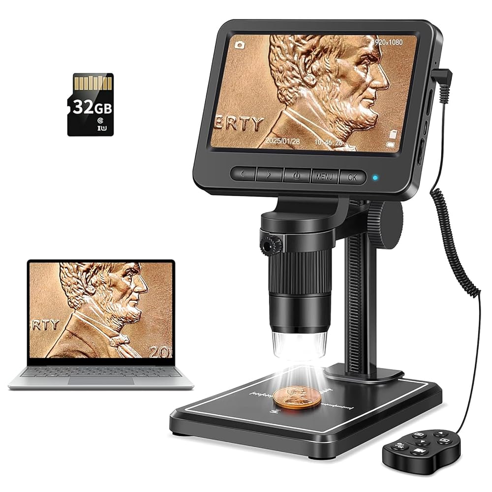 32GB SD 카드가 장착된 Leipan 1080P LCD 디지털 현미경, 5인치 IPS 화면이 코인 PC 뷰, 사진/비디오 캡처,  Windows Mac과 호환 가능