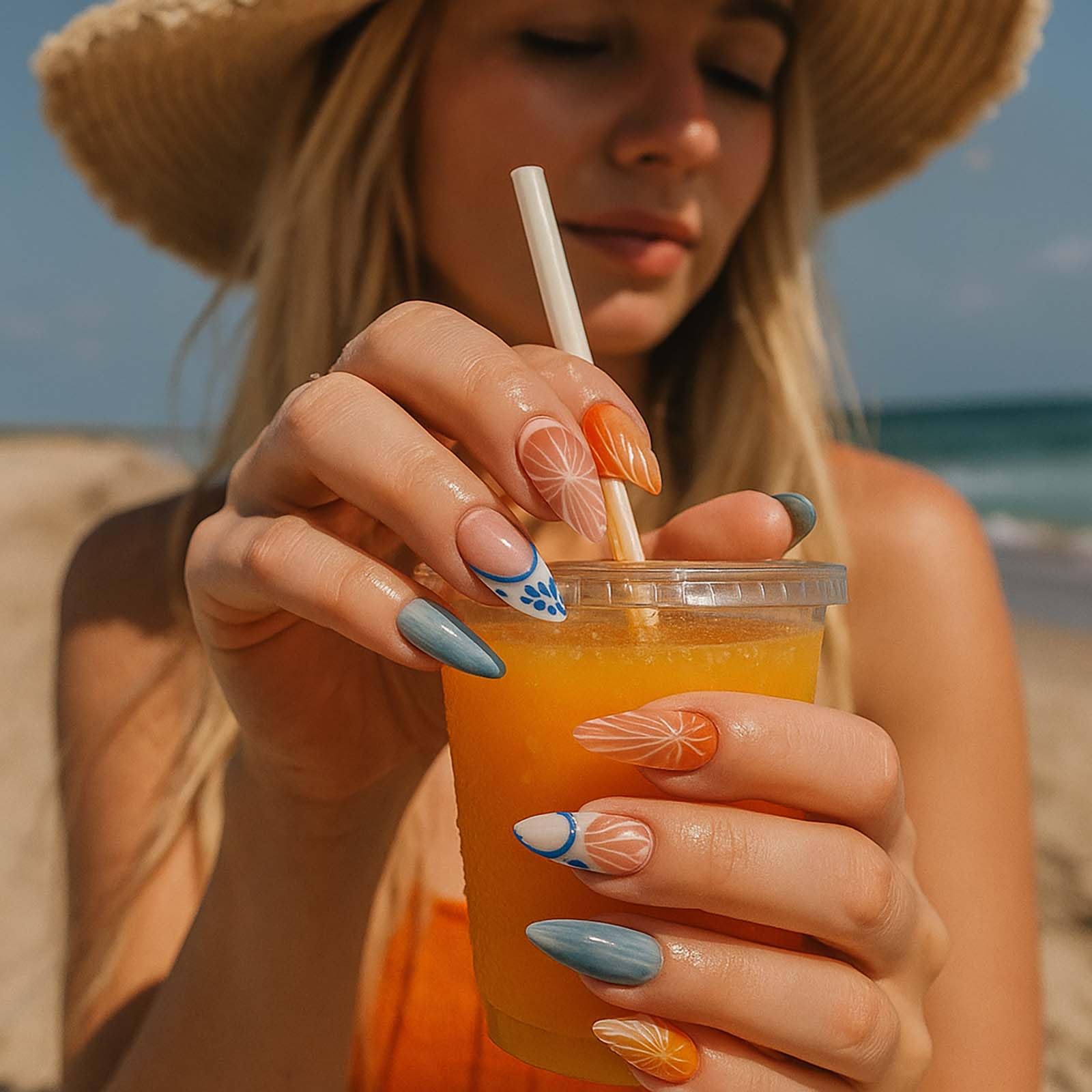 Cool Summer 3D Floral Gradient French Tip Press On Nails - Image 3