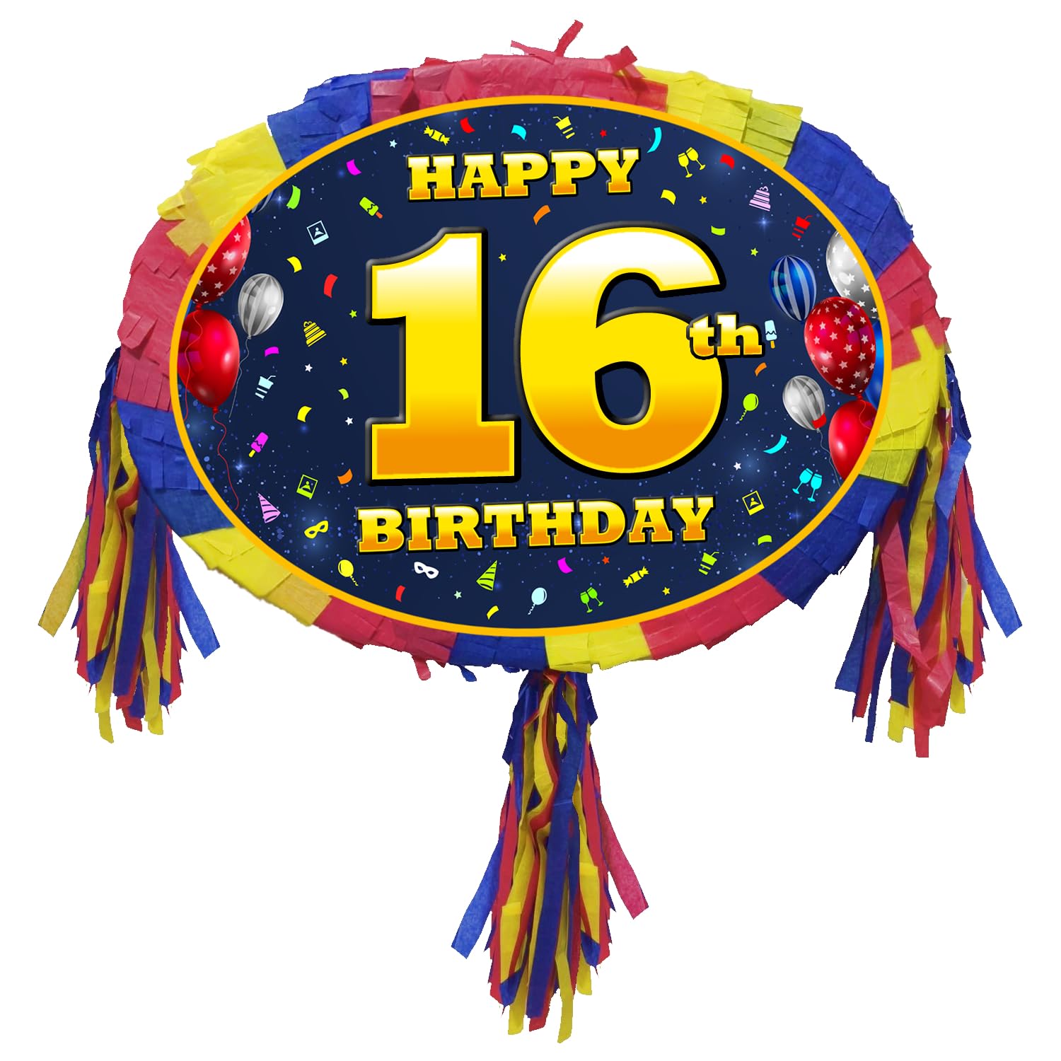 16th birthday pinata with stick - Sixteen party game - Big 18 inch, Red, Blue, Yellow - Image 6