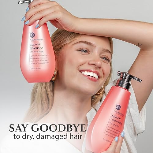 Miniatura 2 de Juego de champú y acondicionador de queratina, tratamiento capilar de queratina con aceite de argán, champú y acondicionador antiencrespamiento,