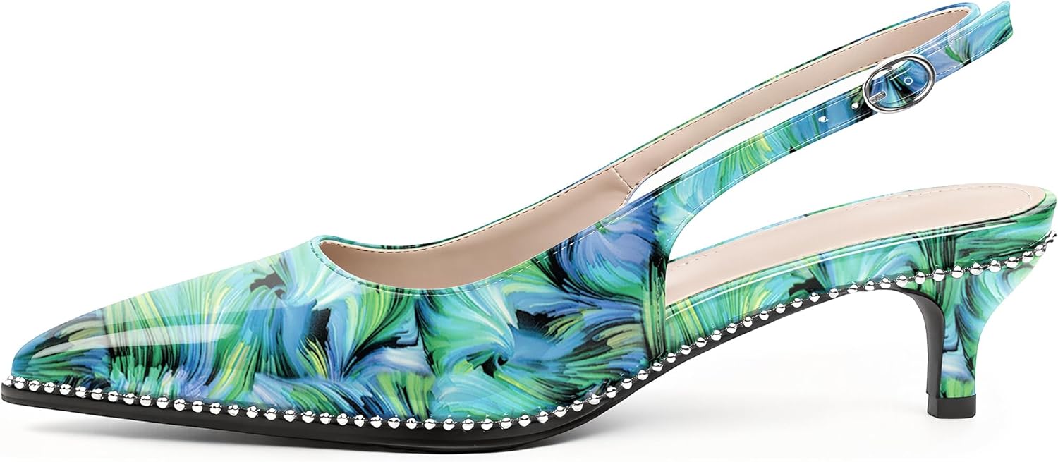 AUMOTED Women's Slingback Kitten Heels Pointed Toe Stiletto Low Heel Ankle-Strap with Beaded Pumps Dress Shoes 1.6 Inches - Image 5