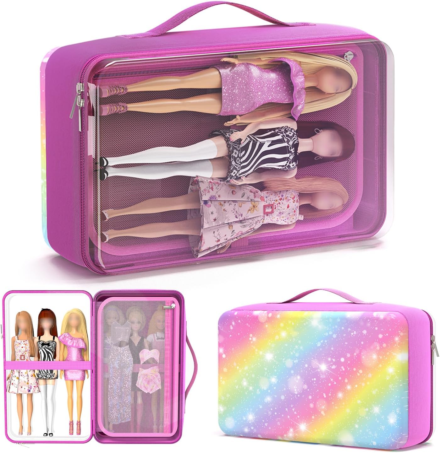 Carrying Case Compatible with Barbie Dolls 12-Inch,Case to Hold Dolls and Clothes, Much Pocket for Doll’s Clothes, Accessories, Fits 6 Dolls & Accessories,Bag Only(6-Transparency Sky)