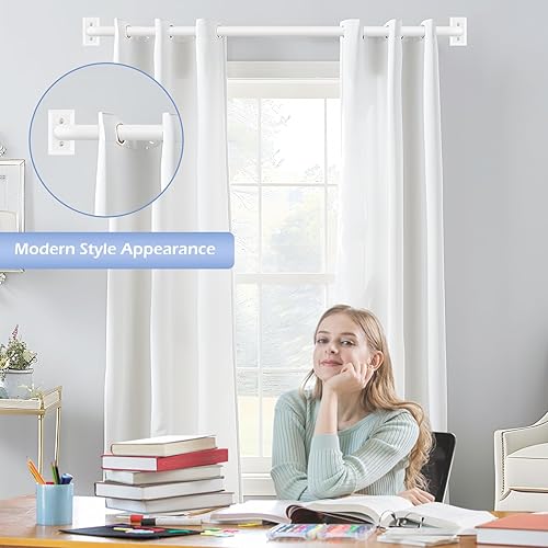 Miniatura 6 de Barras de cortina blancas envolventes, barras de cortina opacas para ventanas de 48 a 84 pulgadas (4-7 pies), juego de cortineros ajustables de 1
