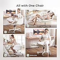 Vista 3 de Criss Cross Chair with Armrests & Wheels, PU Leather Vanity Chair, Comfortable Adjustable Swivel Computer Office Desk Chairs for Home, Make Up, Bed