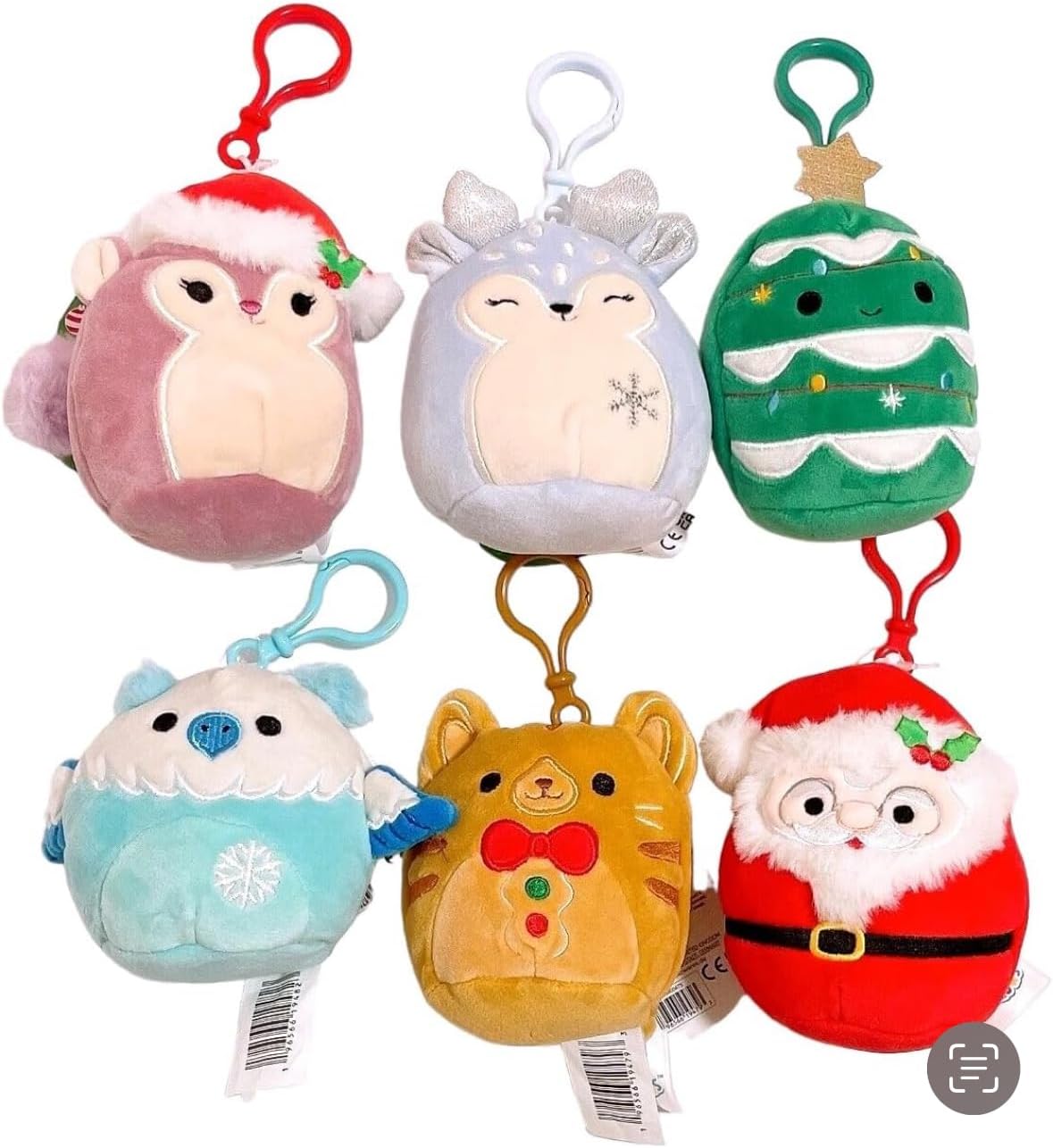 Squishmallows Christmas Squad C 3.5" Clip On Keychain Mini Plush Doll (Set of 6)