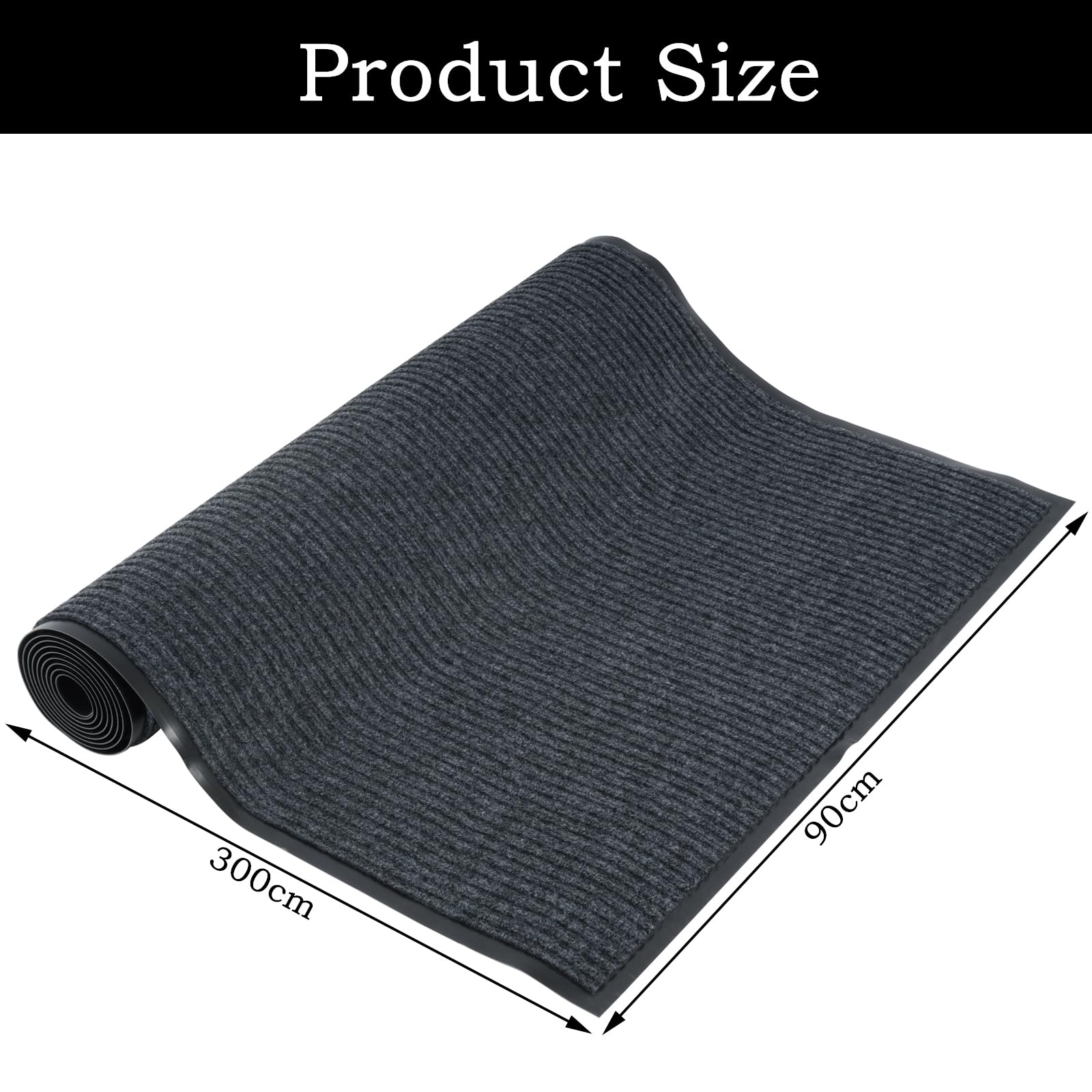 Teppich Läufer Flur rutschfest 90x300cm Schmutzfangläufer Meterware Waschbar Schlafzimmer Korridor Teppichläufer Lang Dunkel Grau Schmutzfangmatte Sauberlaufmatte