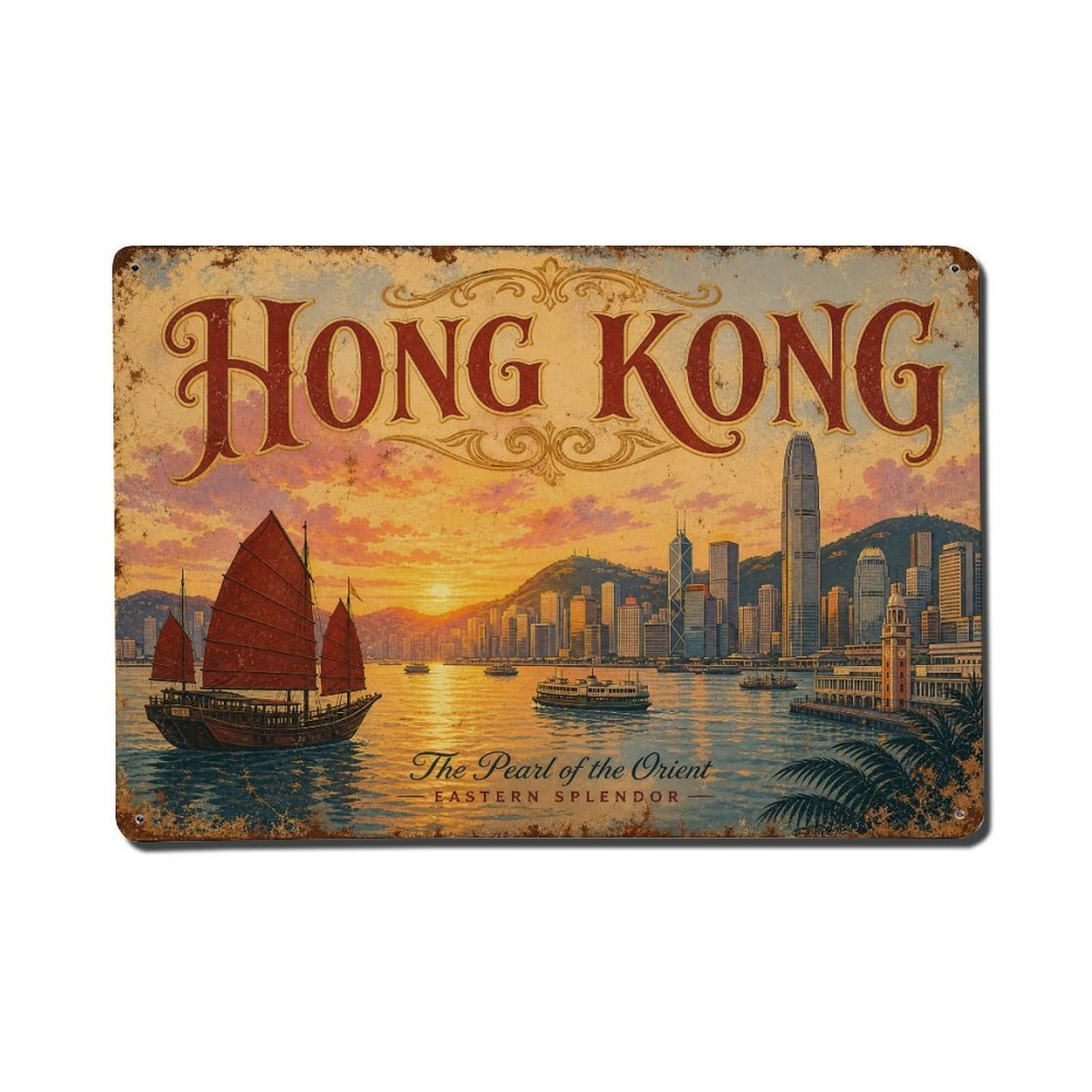 Metal Tin Sign Vintage Travel Hong Kong Dawn
