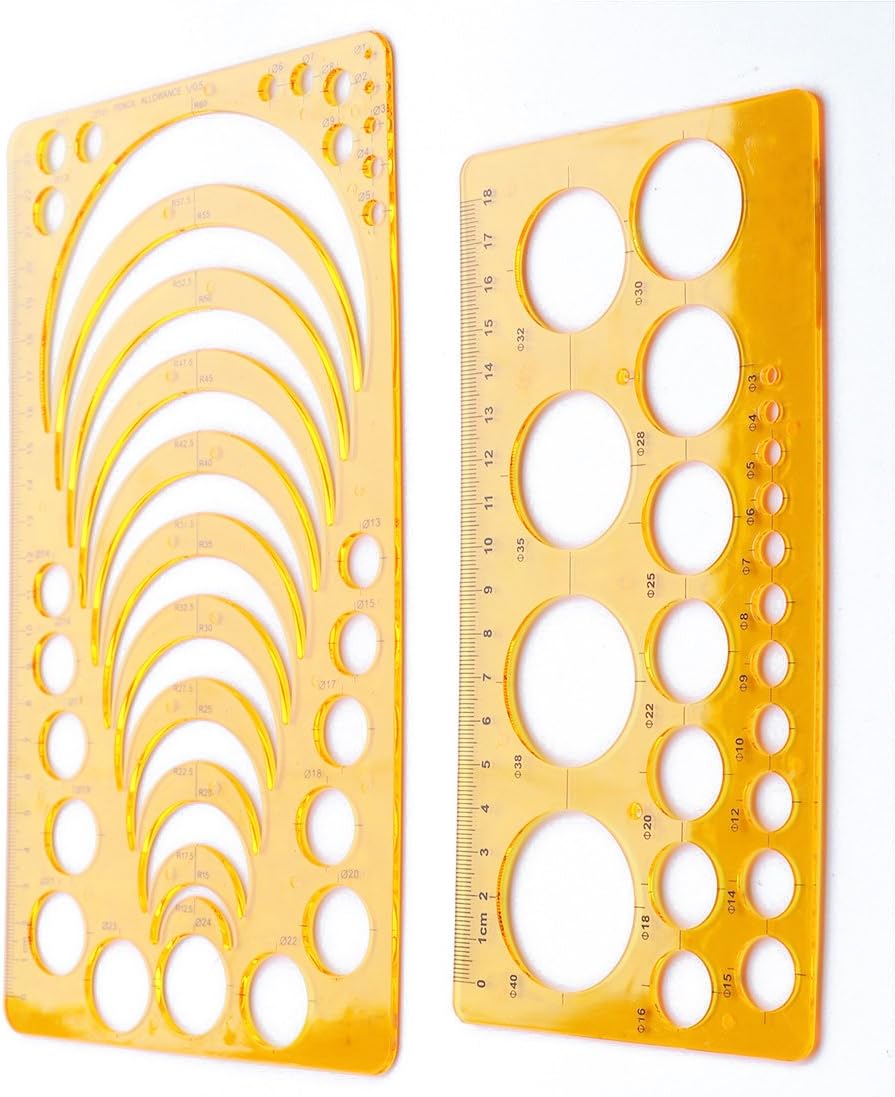 Set of 2 Plastic Circle Radius Arc Master Stencil Circle Geometric Drawing Measuring Template Stencil Ruler (Orange Color)