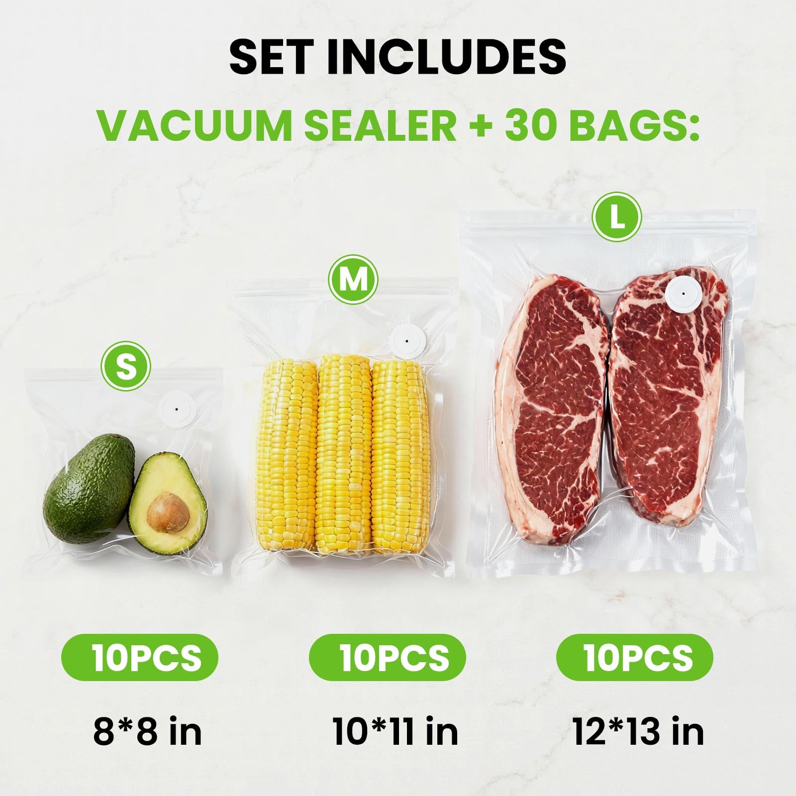 Sellador al vacío para alimentos, máquina de sellado al vacío de mano con 5 bolsas de vacío reutilizables para cocina, nevera, ahorro de comidas portátil, extiende la frescura