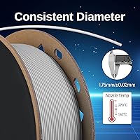 Vista 8 de SainSmart GT-3 High Flowability Flexible PLA Filament 1.75mm, High Flow 3D Printer Filament for High-Speed Printing, 2.2 LBS (1KG) Spool, White