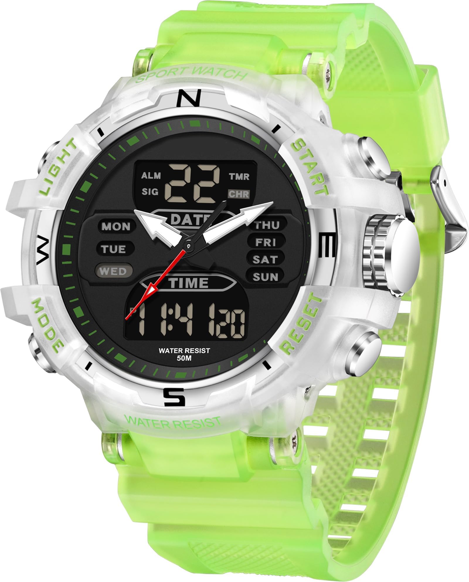 findtime Orologio militare da uomo, orologio digitale, 5 ATM, impermeabile, grandi orologi, da uomo, sportivo, sveglia, cronometro a LED, digitale, militare, per uomini, uomini, ragazzi, coutdown