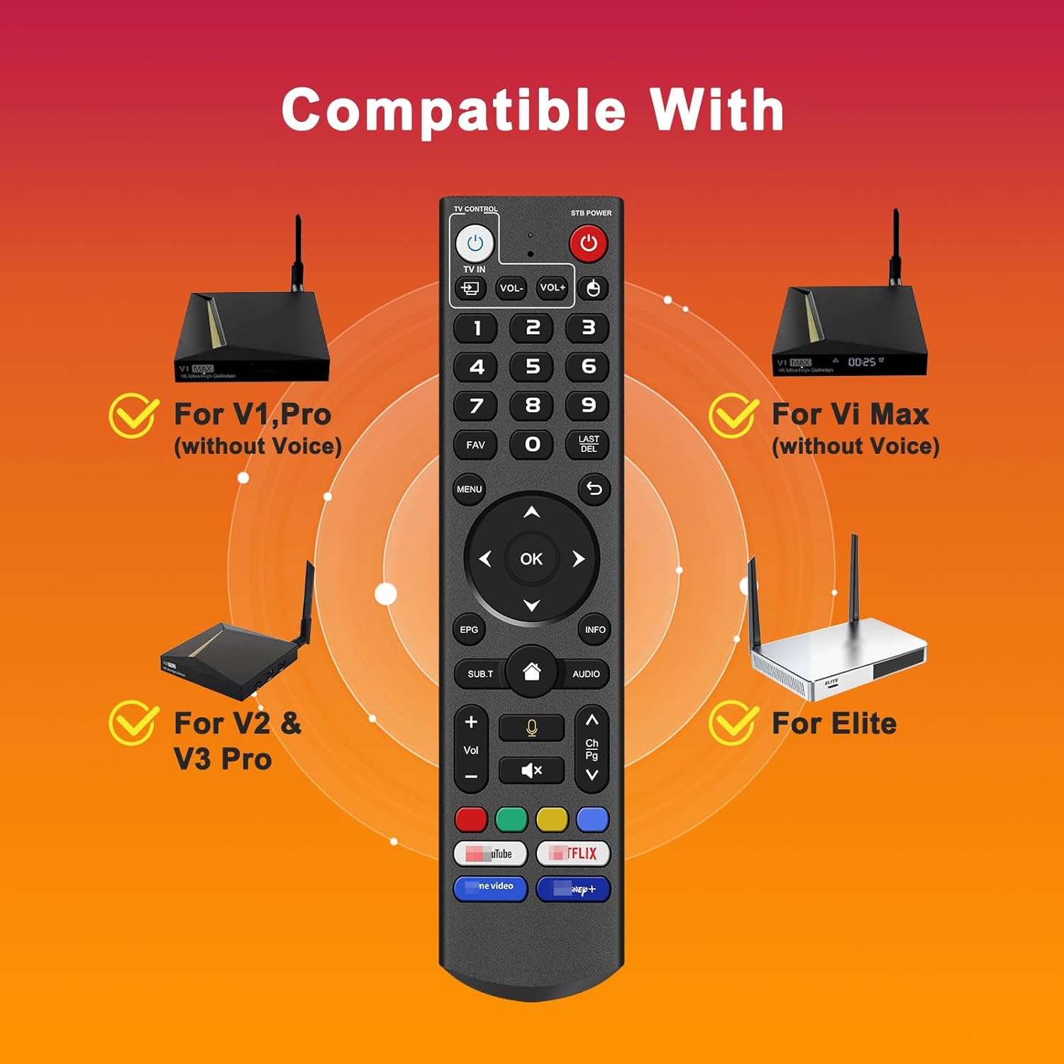 v3 pro voice remote control replacement compatible for vseebox v5 pro,v1,v1,v2,v2 pro, v3, v3 plus,v1 max,elite,max