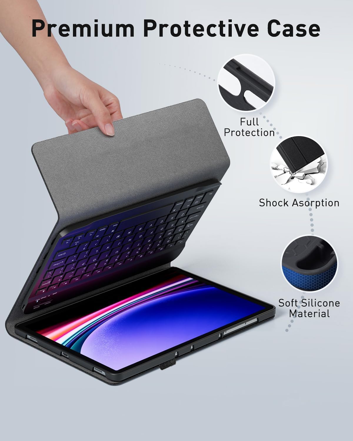 TUNKARMOR Case Keyboard for Microsoft Surface Pro 11/10/9 13.1 inch - Mouse and Magnetically Keyboard, Slim Case with Pen Holder, Auto Sleep/Wake (Black, 13' Inch-Pro 11/10/9)