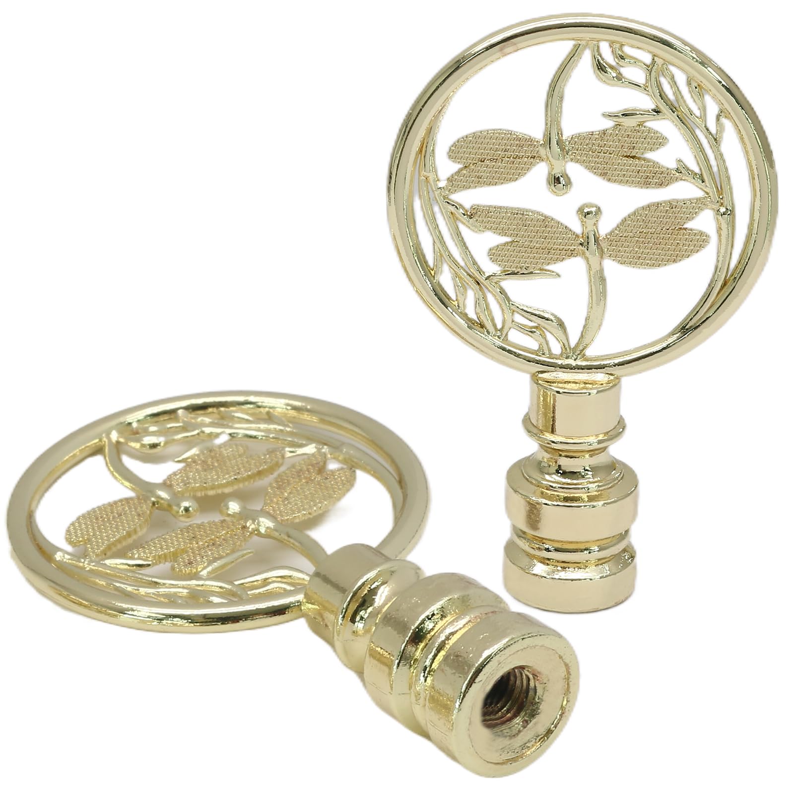 Paquete de 2 remates de lámpara de libélulas dobles, acabado decorativo dorado para pantallas de lámpara, perillas ahuecadas para lámpara de mesa, lámpara de pie, decoración de lámpara 4