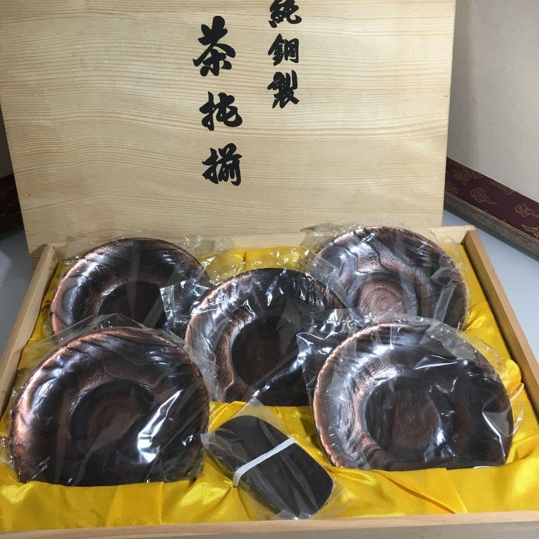桐仙堂 純銅 木目紋 茶托五客 ys7068836; 宗sou 玉川堂造 鎚