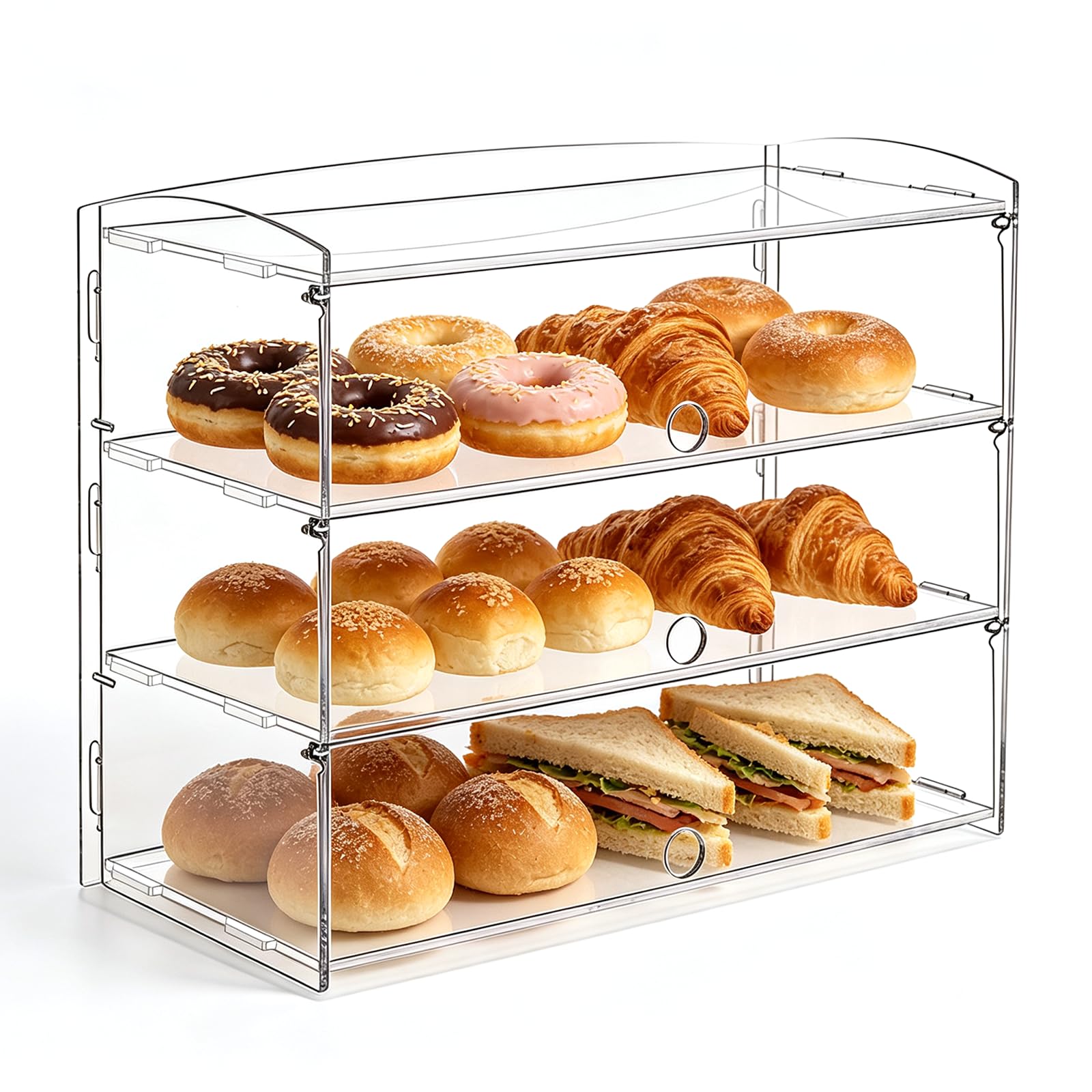 3-stöckige Acryl Vitrine, 48×23×44cm, transparente Theke für Gebäck & Kuchen, Kuchen Vitrine, Display Case für Bäckerei, Donut, Dessert & Figuren