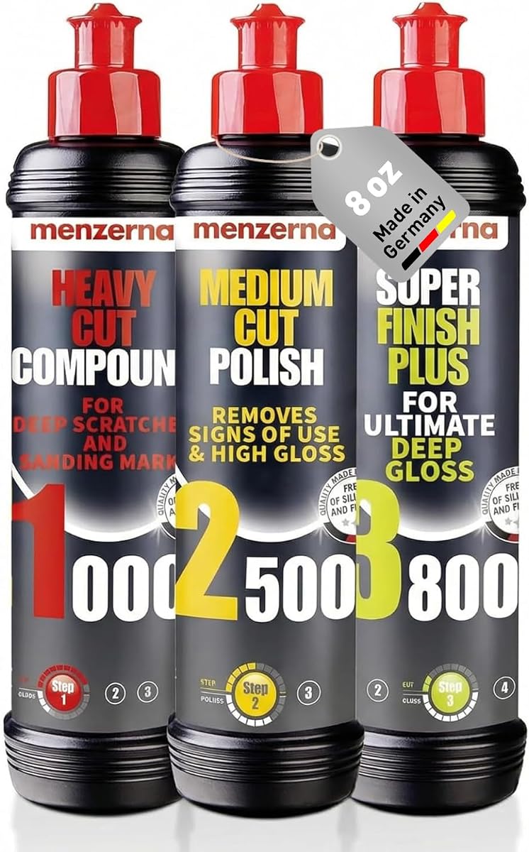 menzerna Polishing Set 8 oz I HCC1000, MCC2500 I 3800 I 3-Step System | For Scratch Removal, Swirl Elimination I Mirror-Like Finish