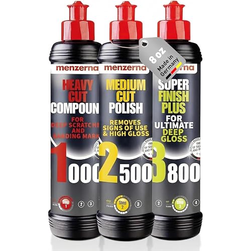 menzerna Polishing Set 8oz – HCC1000, MCC2500 & 3800 | 3-Step System for Scratch Removal, Swirl Elimination & Mirror-Like Finish