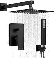 HoliSpa Matte Black 10-Inch Rain Shower System with Handheld Spray - High-Pressure Wall Mount Faucet Set, Valve & Trim Included