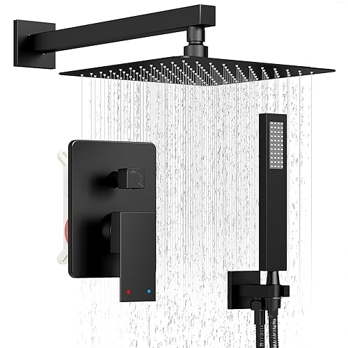 Black Shower System, Shower Faucet Set with 10-Inch Rain Showerhead