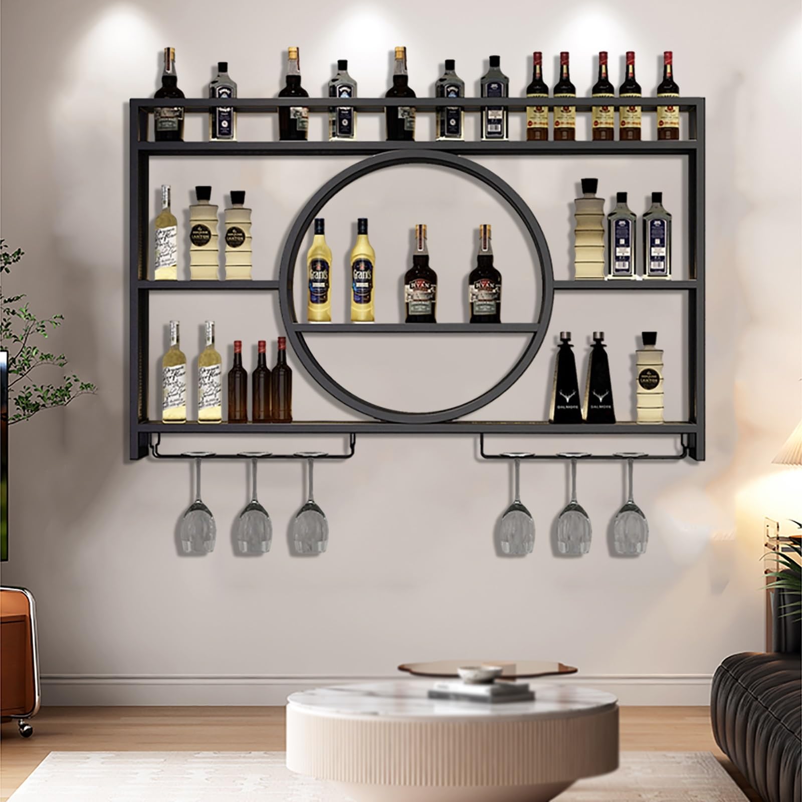 Étagère à vin murale gain de place avec porte-verre