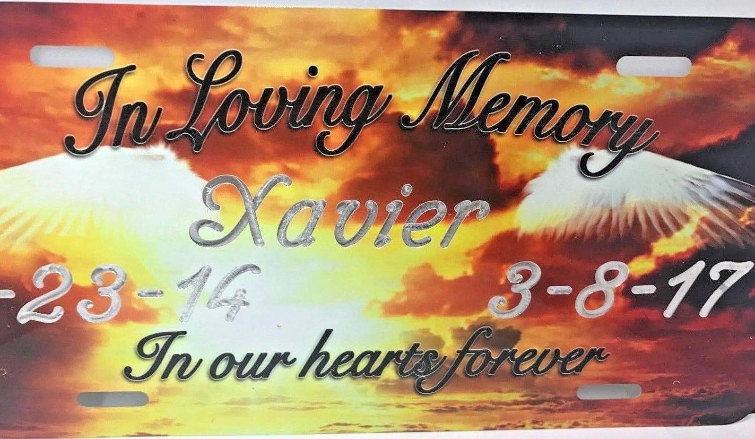 In Loving Memory In Our Hearts Personalized Custom License Plate Free Engraved Auto Tag Vanity Plate SIP RIP LL Auto Car Tag Indoor or Outdoor Loved One Memorial Specially Designed Celebration Of Life