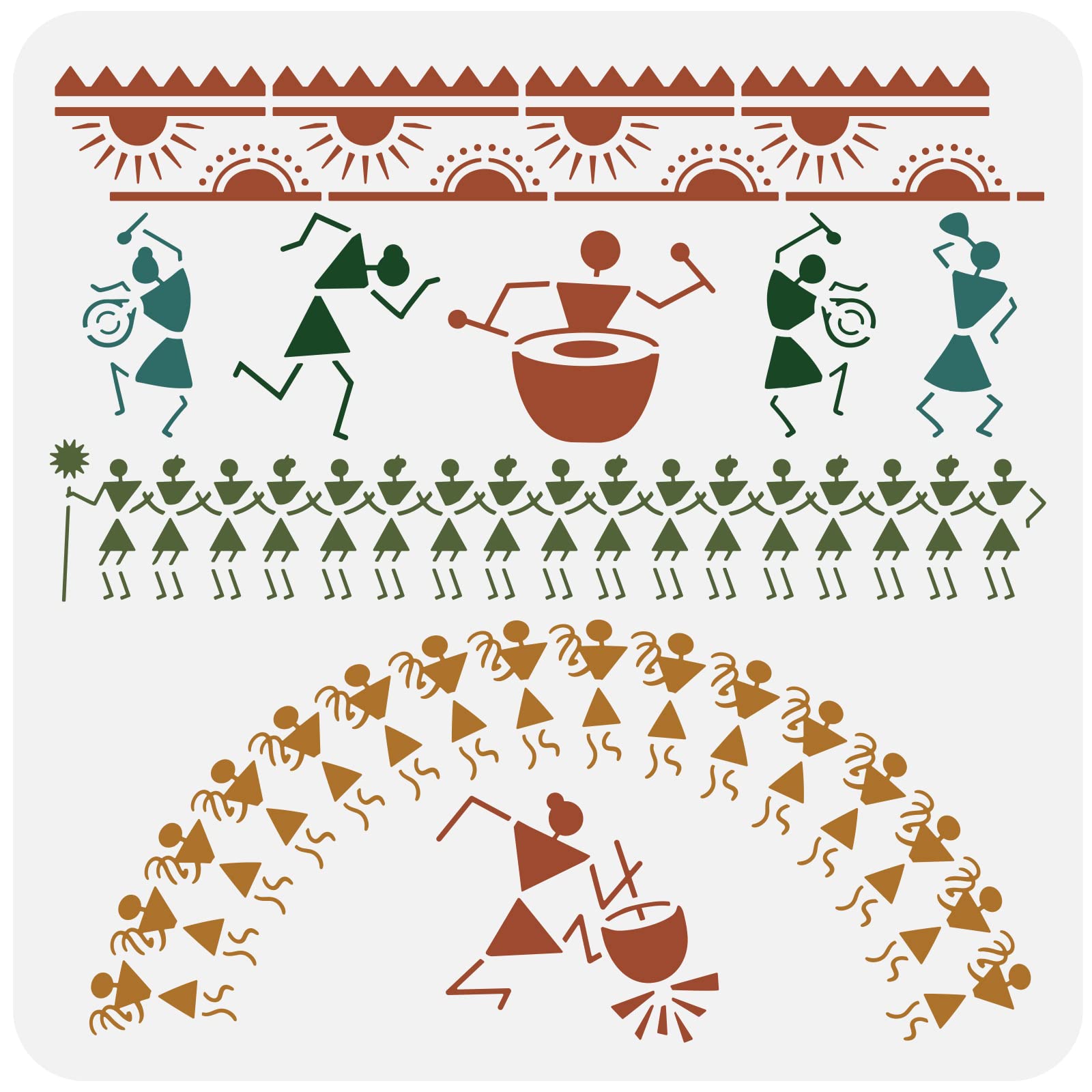 FINGERINSPIRE Tribal Stencils 11.8x11.8 in Classic Wall Borders Indian Decorative Border Stencils Plastic Drum Sun DIY Home Wall Decor for Interior Design