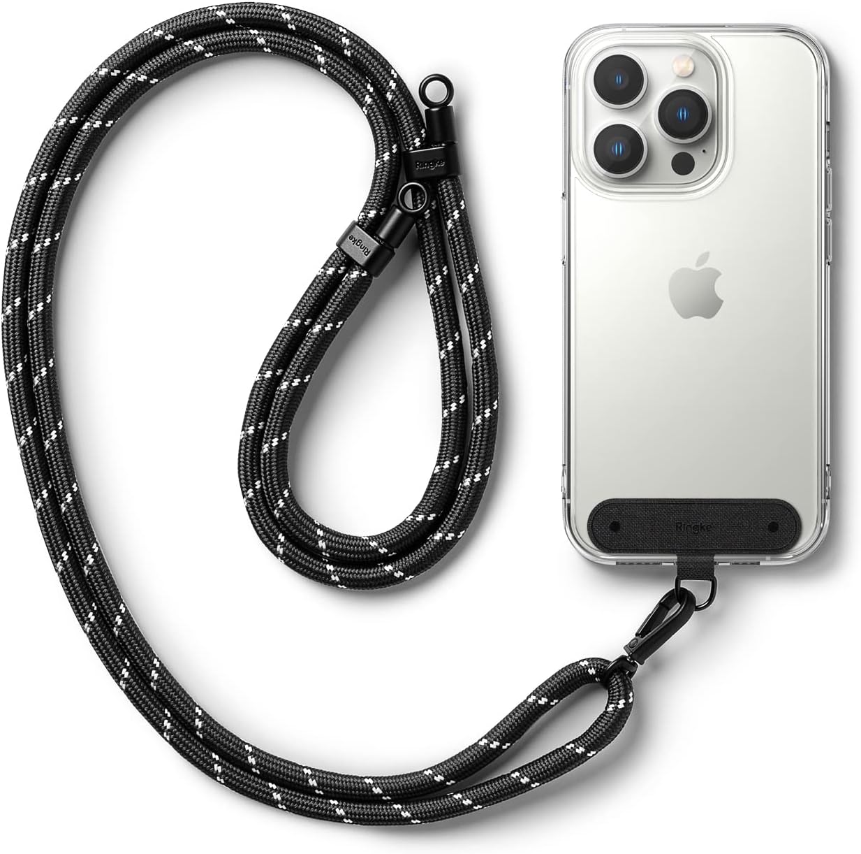 Ringke Holder Link Black Adjustable Crossbody Neck Strap, Universal Multifunctional Lanyard Patch for Most Smartphones