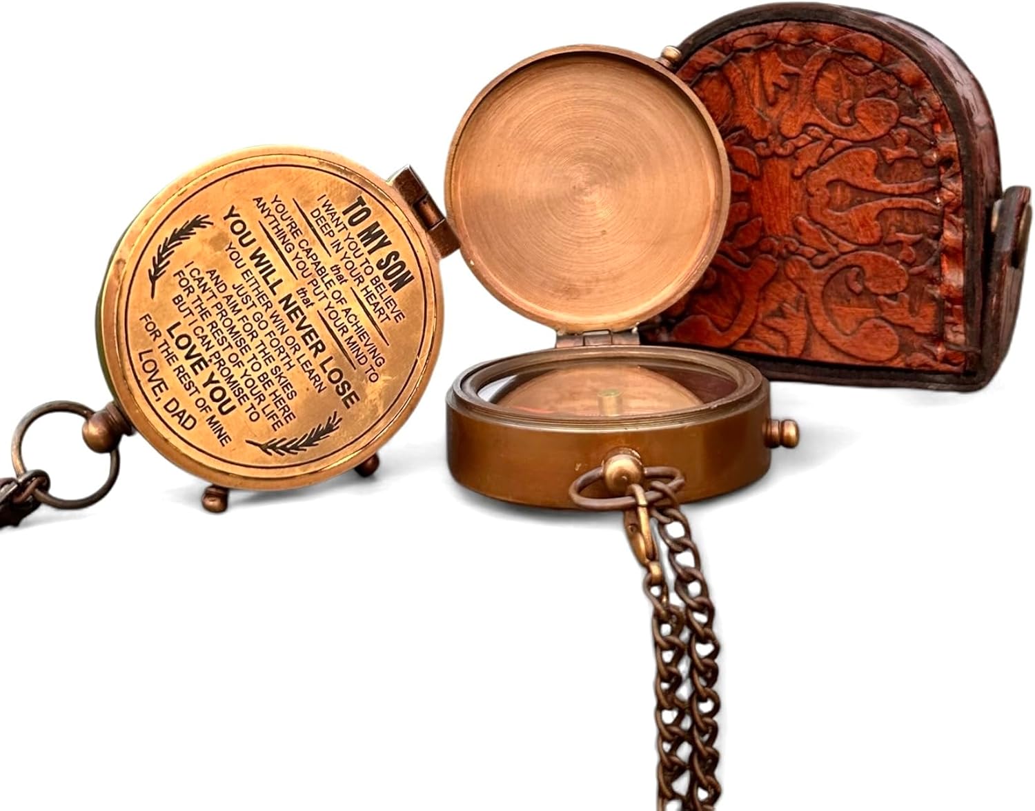 Engraved to My Son Compass with Leather Case -Nautical Gifts for Son from Mom, Gift for Son from Dad, Birthday Gift for Son-Gift to Grandson,Baptism Gifts, Graduation Day, Confirmation
