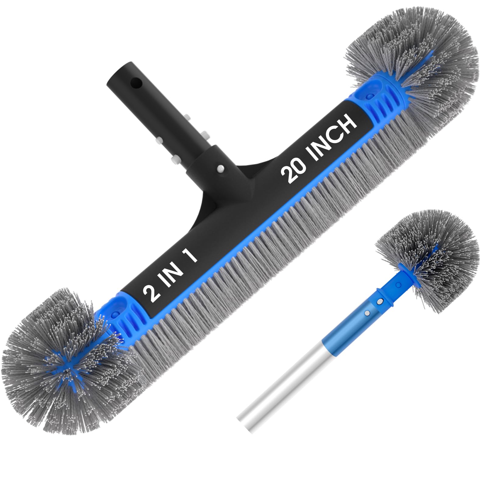 20'' 2 in 1 Pool Brush Head Cobweb Duster Heavy Duty Pool Cleaning Detachable Round Brush with EZ Clip & Wavy Nylon Bristles for Inground Pool & Above-Ground Pool (Without Pole)