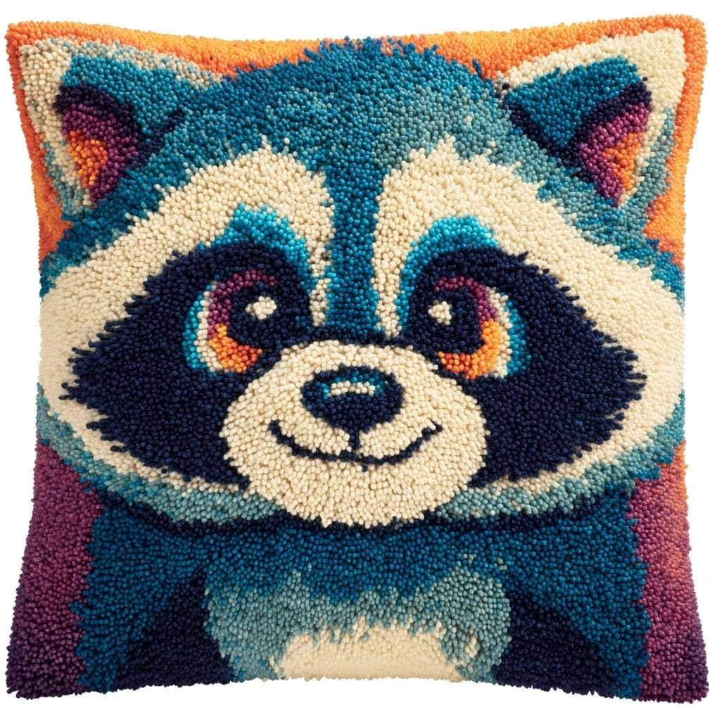 AxiangziK Pre-Printed Latch Hook Cushion Kits,Smiling Raccoon