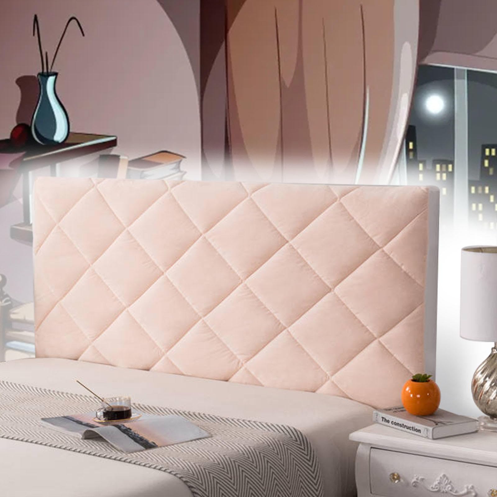 Padded Headboard Cover Single Bed Headboard Cover Double Divan Bed All-Inclusive Headboard Protection Elastic Cover Dustproof Protector Stretch for Bedroom Decor,pink-120cm