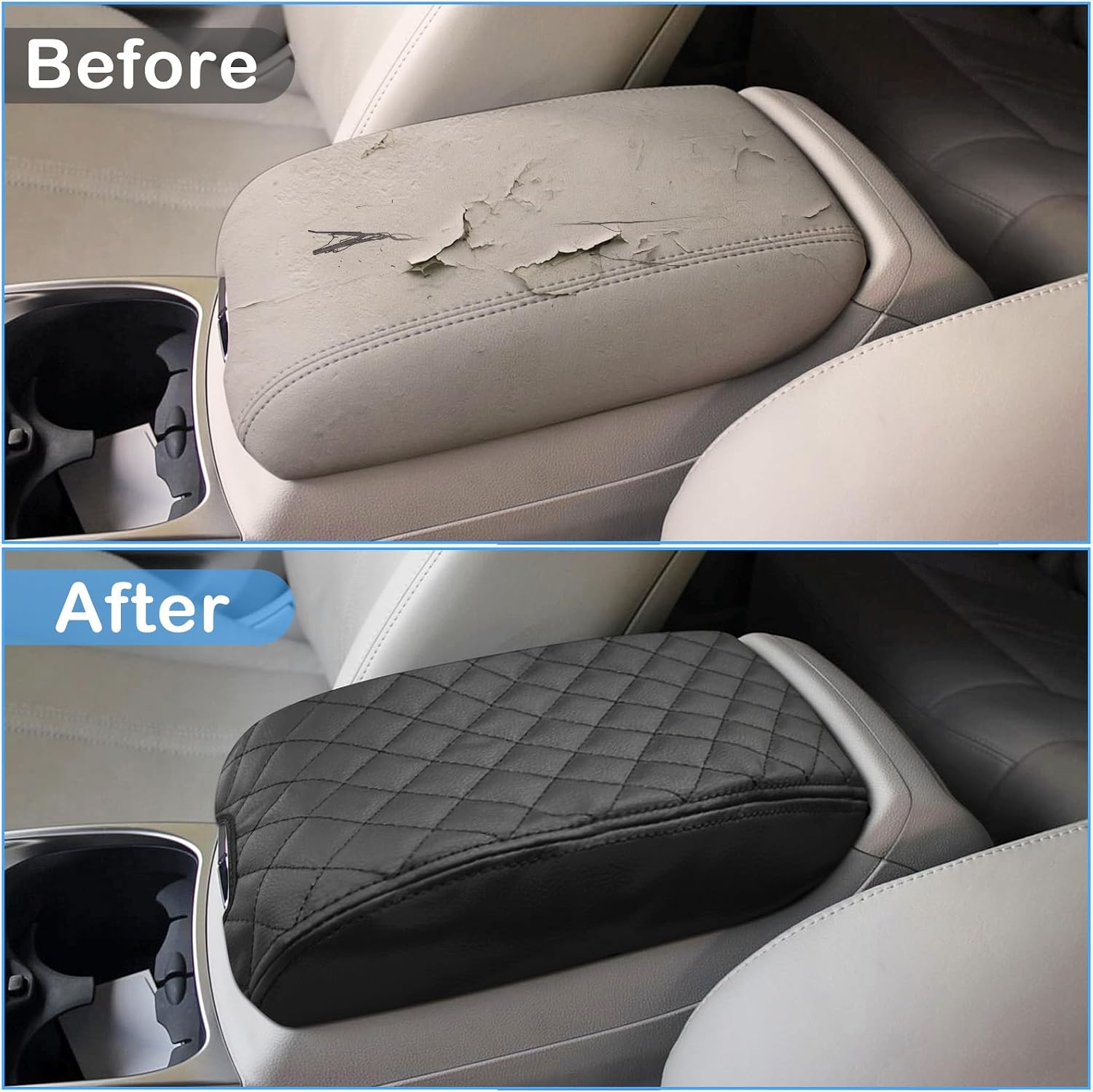 QianBao Compatible with Cadillac SRX 2010 2011 2012 2013 2014 2015 2016 Leather Armrest Box Center Console Cover Middle Console Cover Protector Black Stitches