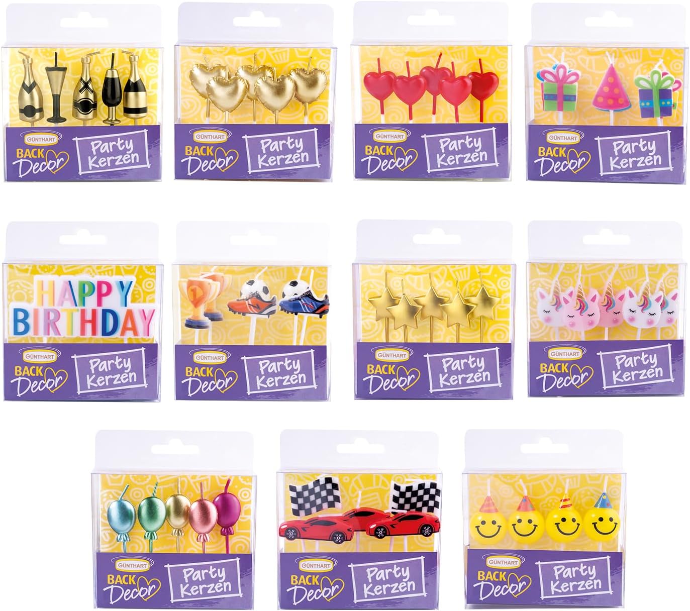 BackDecor Pack of 24 Party Candles, Various Designs, Cheerful Colourful for Festive Moments, Large Selection