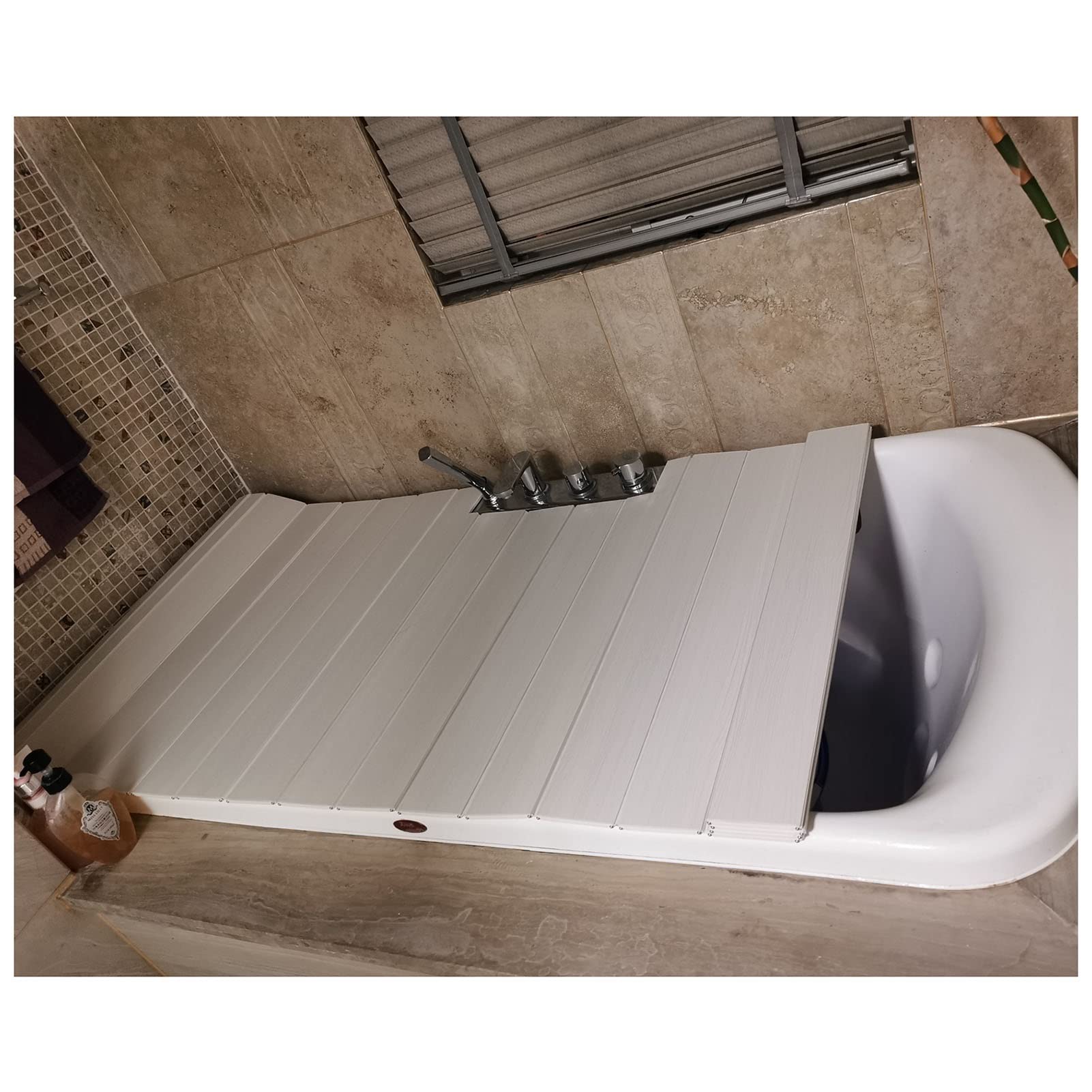 Cubierta de bañera de PVC plegable y estante blanco aislante de 0,6 cm