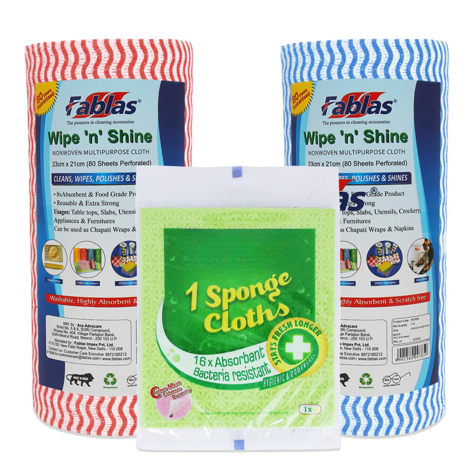 FABLAS Reusable Kitchen Towel (160 Wipes, Pack of 2) & Sponge Wipe Combo – Super Absorbent, Lint-Free Non-Woven Kitchen Tissue Roll | Perfect Kitchen Accessories for Cleaning (B07YSQJFYW) Amazon Price History, Amazon Price Tracker