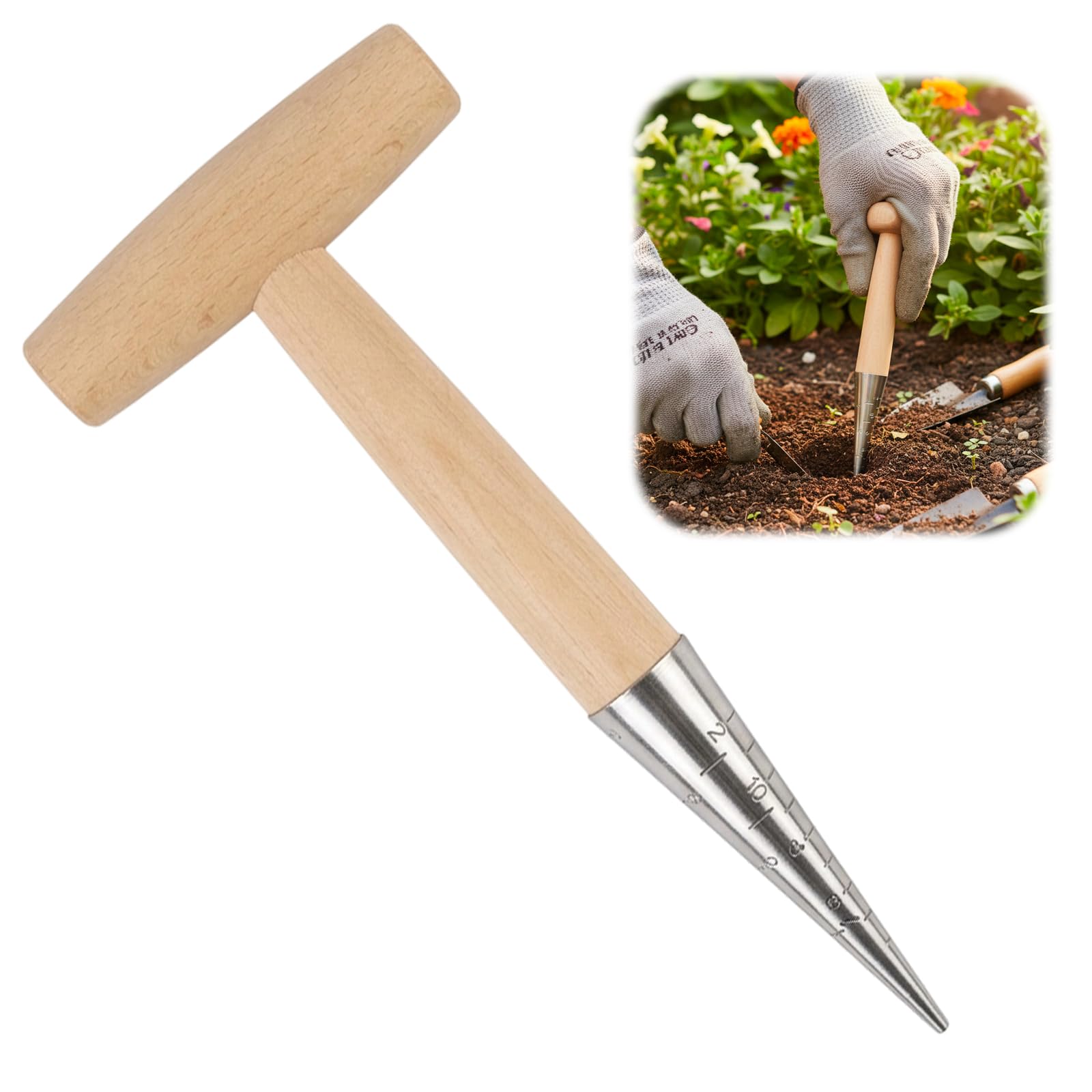 Garden Dibber, Seed and Bulb Planting Tool with Depth Markings, Ergonomic Handle for Precise Sowing, Stainless Steel Dibber for Gardening Enthusiasts