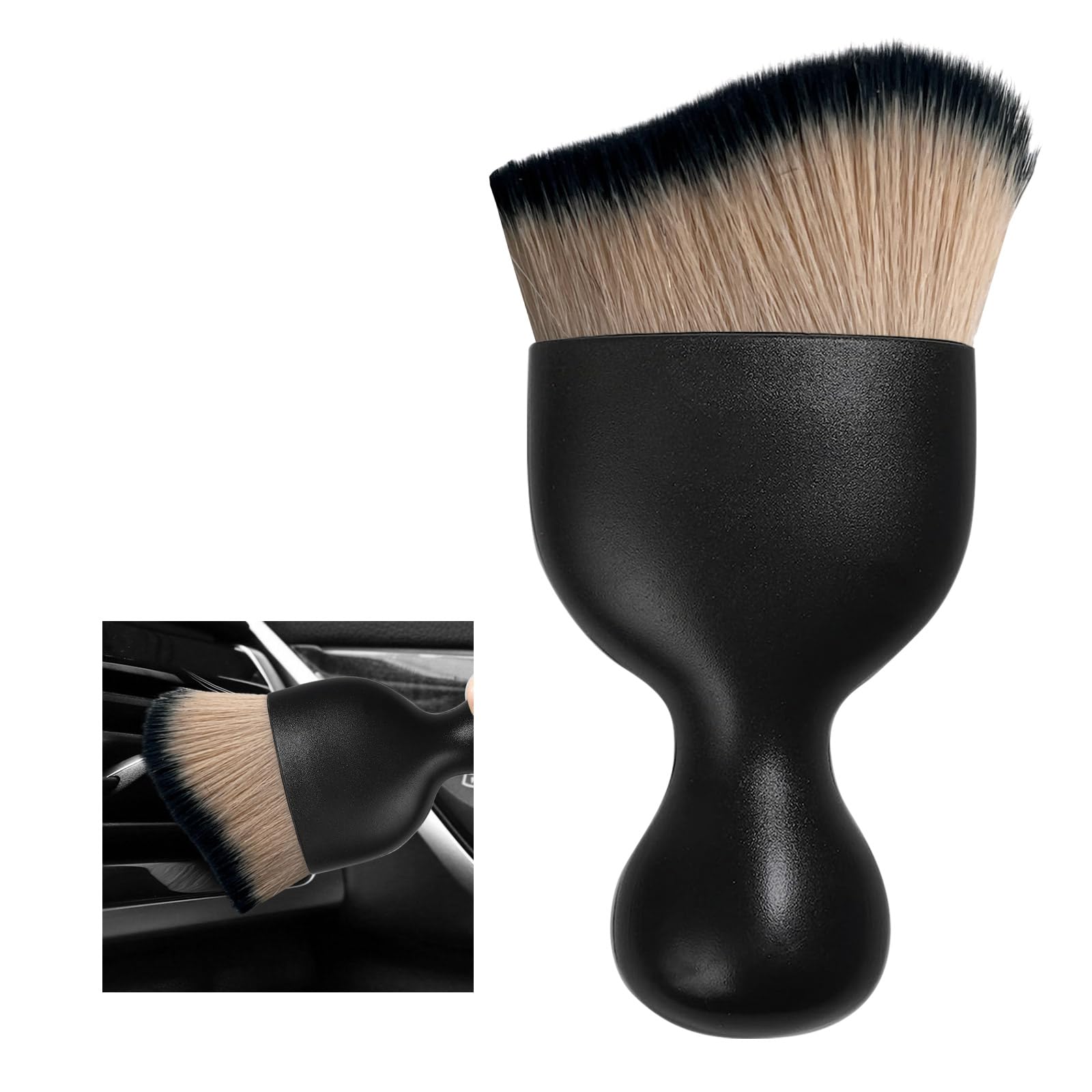 Ziciner Car Interior Dust Brush, Auto Soft Bristle Detailing Cleaners, Curved Design Dirt Clean Brushes, Cleaners Tool for Vehicle Dashboard, Air Conditioner Vents, Leather (Brown & Black)