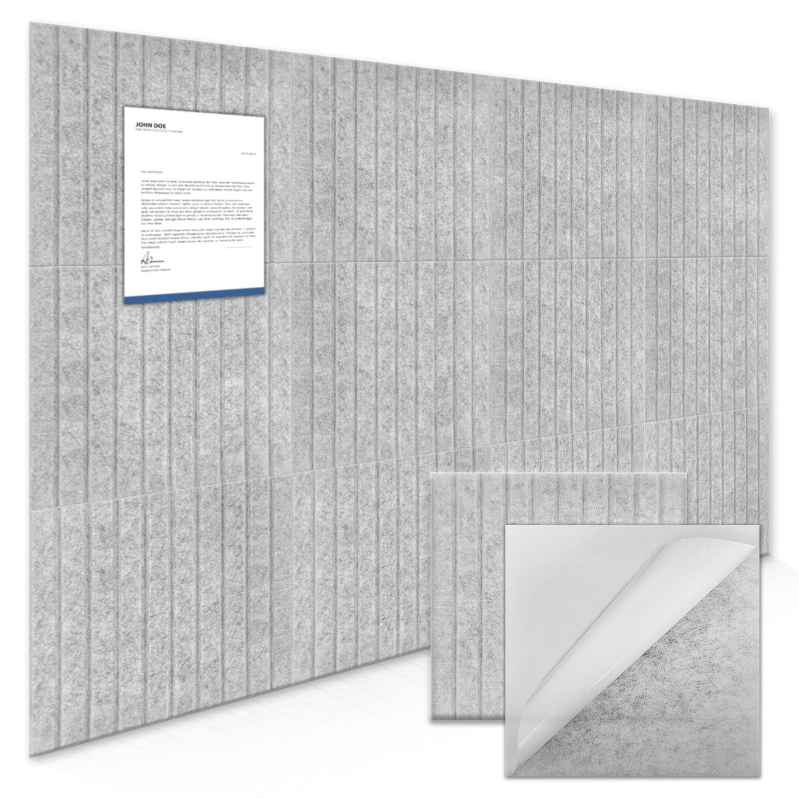 Large Cork Board, 12Packs Felt Cork Board Tiles for Office 11.8""x11.8"" 12pcs Total 48""x36"" Felt Wall Self Removable Adhesive Bulletin Board for Home Office Decor Wall Photos Memo Cards