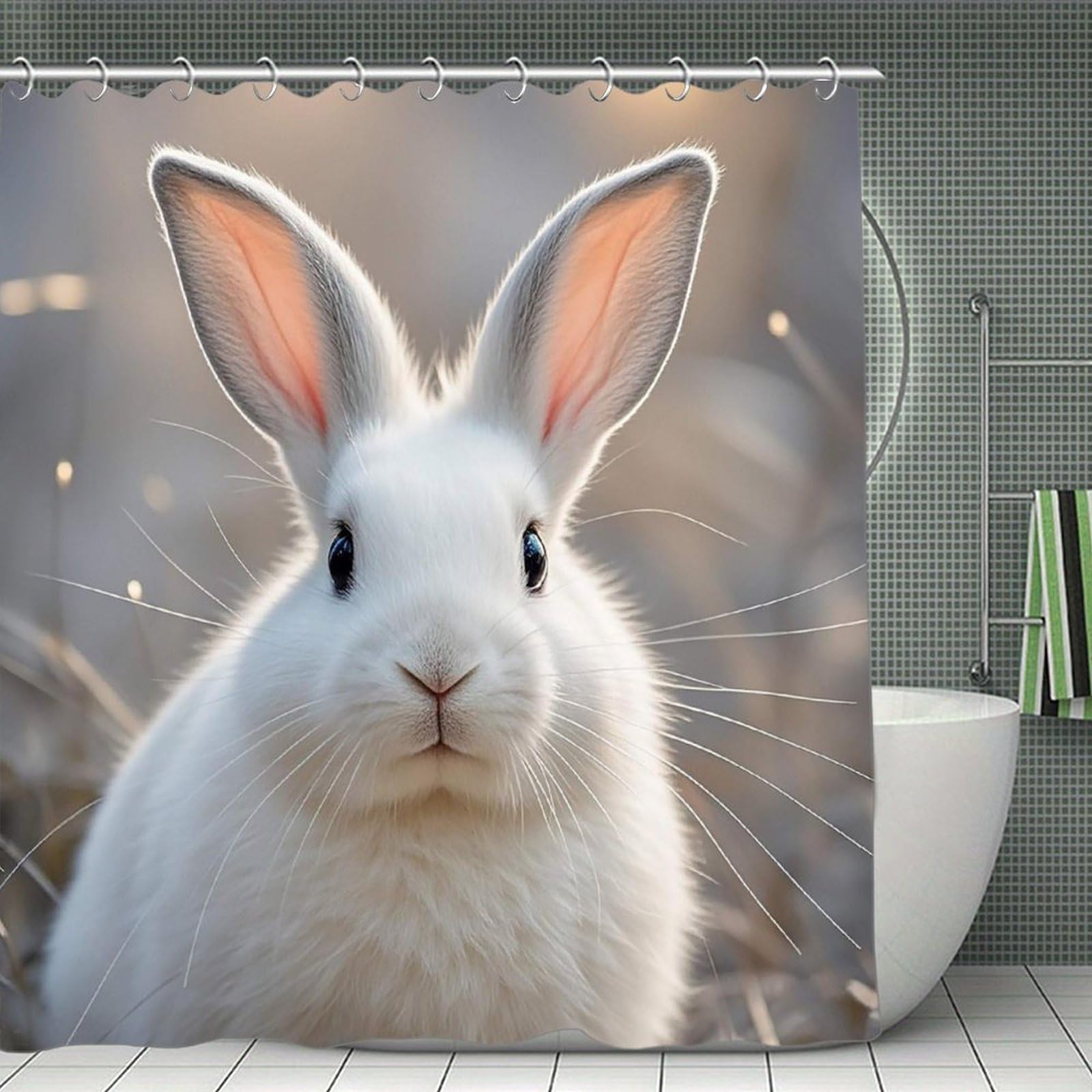 FekiLoot Cute Bunny Shower Curtain Minimalist Aesthetic Bath Curtain with Hooks Simple Water Resistant Bathroom Shower Curtains Cute Blackout Privacy Curtains Cloth Curtain