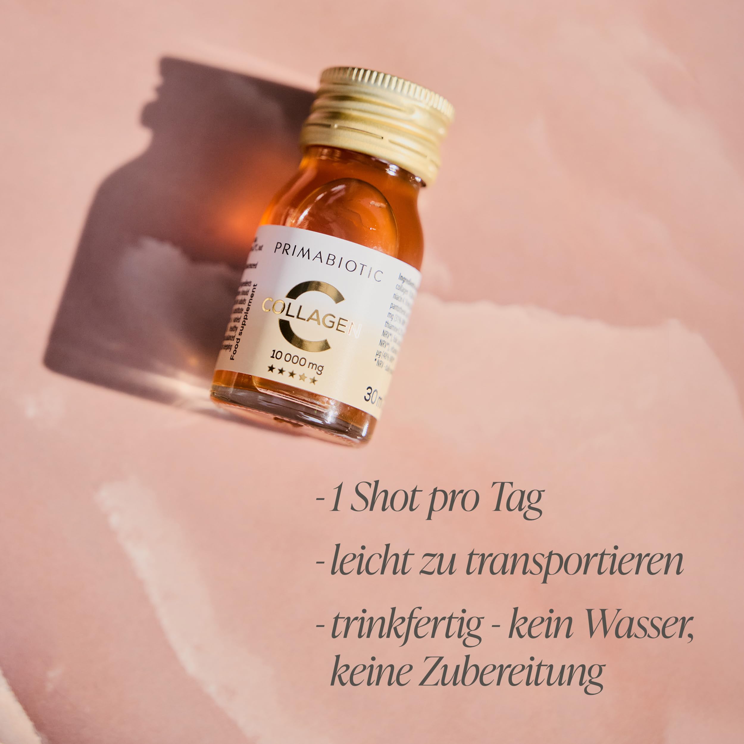 Kollagen Trinkampullen – Primabiotic Collagen Peptide 10000 mg | 60 Ampullen à 30 ml (1800 ml) | Flüssiger Beauty Drink in Premium-Qualität | 95% Absorption | Für Haut, Haare & Gelenke