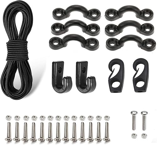 Miniatura 4 de Kit de aparejo de cubierta de cuerda elástica para kayak de alta calidad, 8 pies, color negro con tornillos y 2 ganchos en J, accesorio de canoa