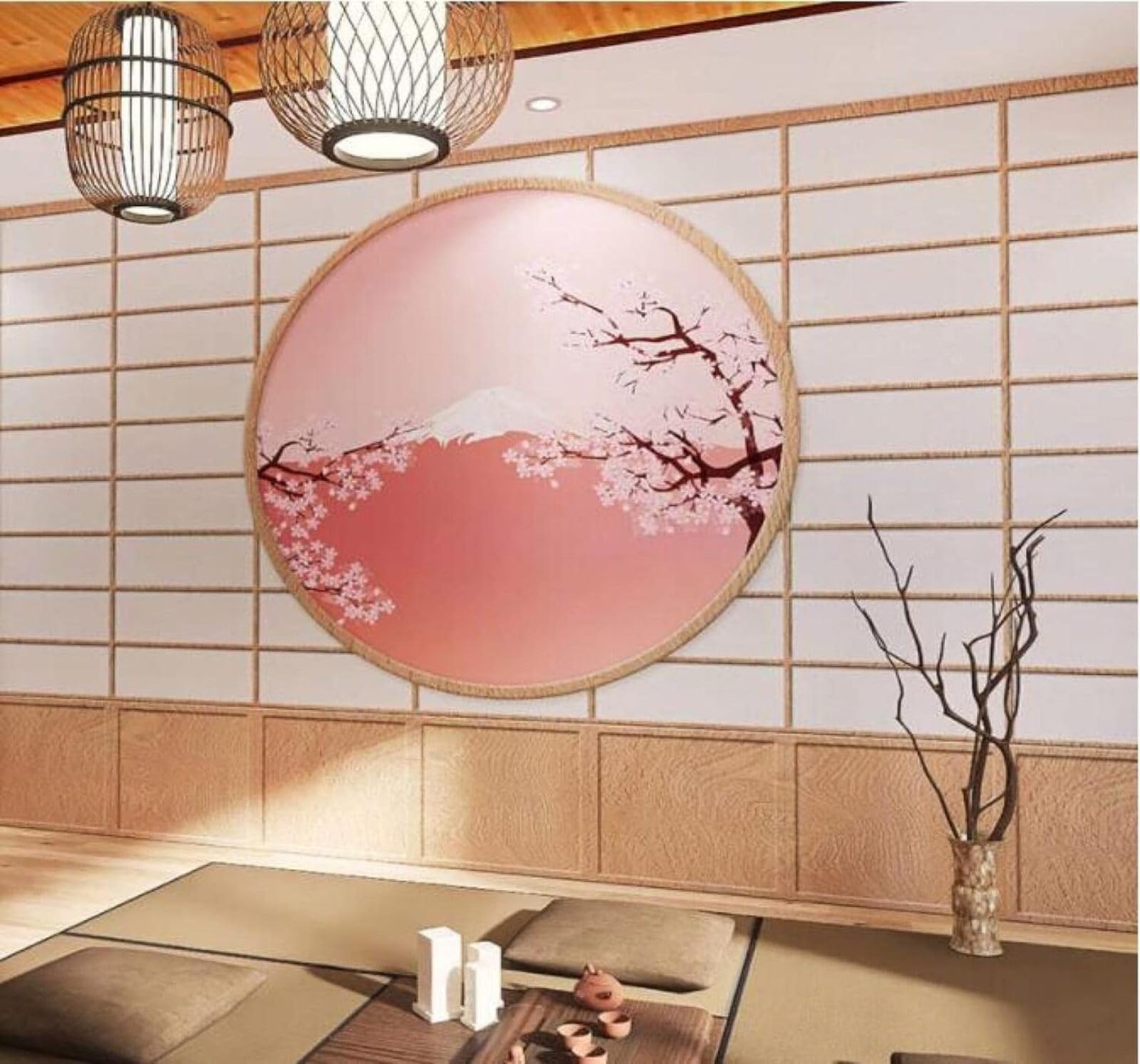 XLMING Wood Effect Door Pink Snowy Mountains Flowers Sushi Restaurant 3D Wallpaper Luxury Silk Study Dining Feature Sofa Grey Bedroom Living Room Tv Decorative Wall-200cm×140cm